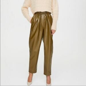 Aritzia Wilfred Jive Faux Leather Paperbag Waist Trouser Pants M Green Luxury